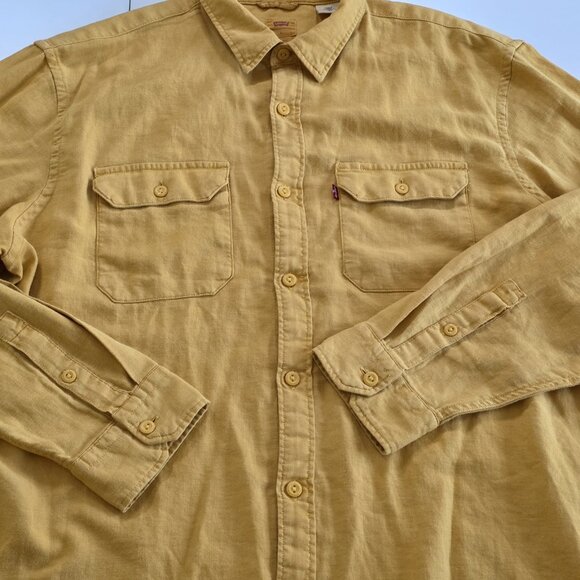 Levi's Relaxed Fit Shirt Mens L Mustard Yellow LS Cotton Buttons Pockets Western - Picture 10 of 16